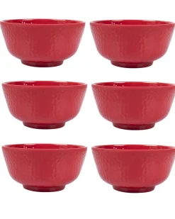 Market99 Hammered Melamine Tableware Red Glossy Finish Soup Bowls for Dining Table (Set Of 6, 300 mL )