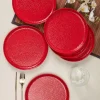 Market99 Hammered Melamine Tableware Red Glossy Finish Quarter Plates for Dining Table (Set Of 6, Red)