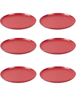 Market99 Hammered Melamine Tableware Red Glossy Finish Quarter Plates for Dining Table (Set Of 6, Red)