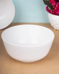 Market99 Hammered Melamine Tableware White Glossy Finish Serving Bowls for Dining Table (Set Of 2, 1300 mL )