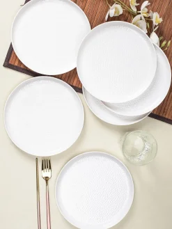 Market99 Hammered Melamine Tableware White Glossy Finish Full Plates for Dining Table (Set Of 6, White)