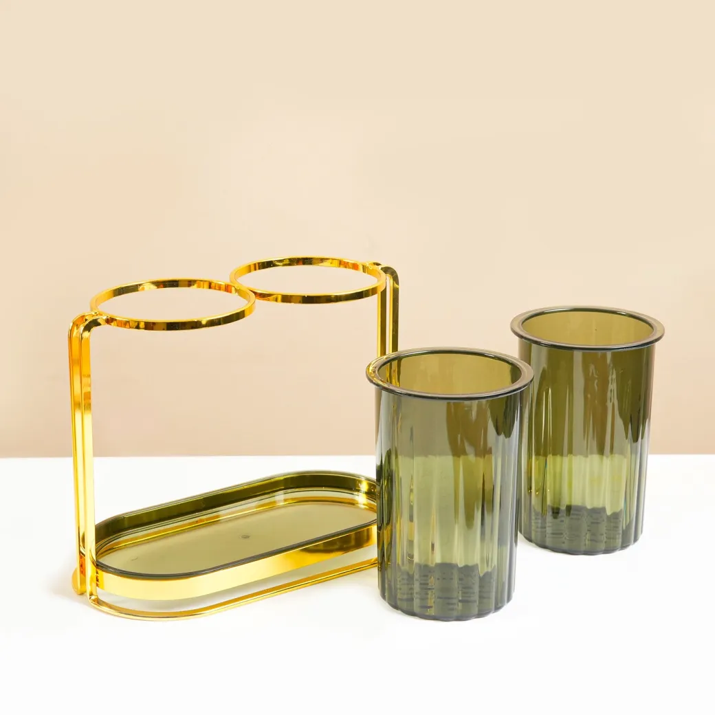 MARKET99 Iron & Plastic Tabletop Green Cutlery Holder (Set of 2)