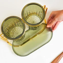 MARKET99 Iron & Plastic Tabletop Green Cutlery Holder (Set of 2)