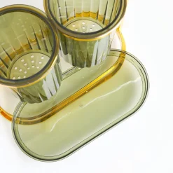 MARKET99 Iron & Plastic Tabletop Green Cutlery Holder (Set of 2)
