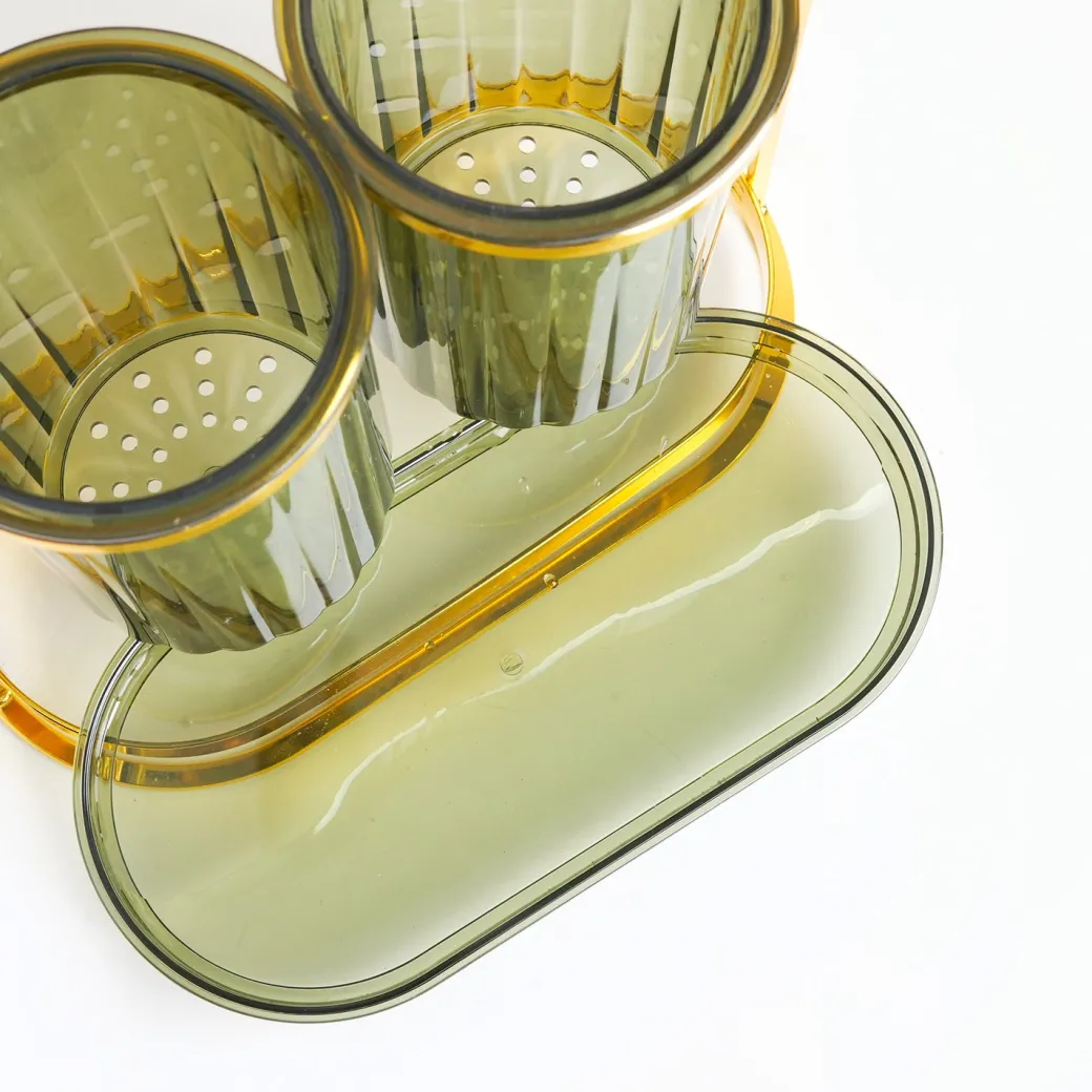 MARKET99 Iron & Plastic Tabletop Green Cutlery Holder (Set of 2)