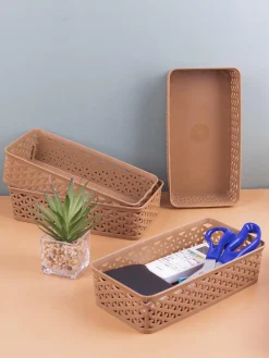 Market99 Medium Plastic Multipurpose Storage Basket ( Set Of 4, Solid Beige Colour)