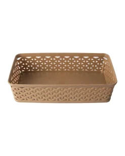 Market99 Medium Plastic Multipurpose Storage Basket ( Set Of 4, Solid Beige Colour)