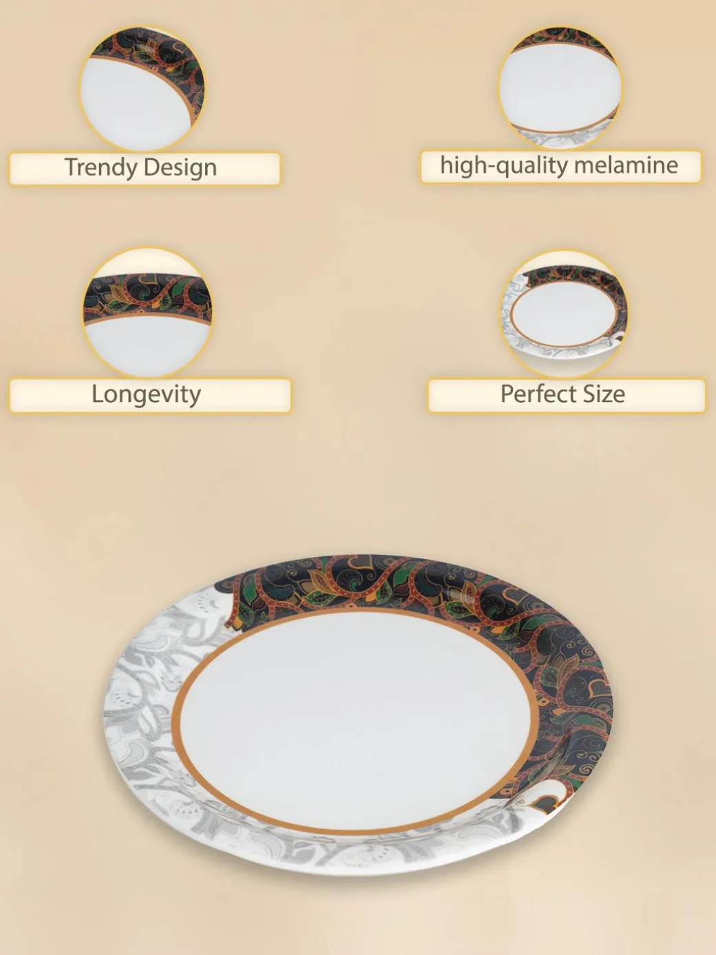 Market99 Melamine Tableware Dual Glazed Quarter Plates for Dining Table (Set Of 6)