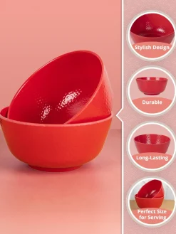 Market99 Melamine Tableware Red Serving Bowls for Dining Table (Set Of 2, 1300mL )