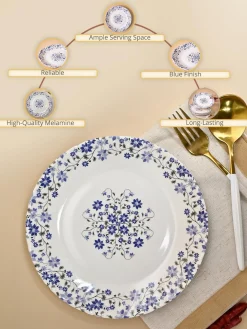 Market99 Melamine Tableware Glossy Floral Finish Quarter Plates for Dining Table (Set Of 6)