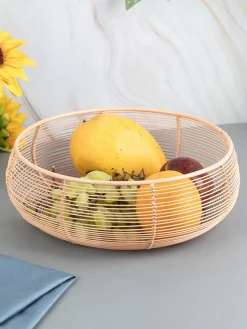 Market99 Metal Wire Countertop Fruit Basket for Home & Kitchen - Peach Colour, Iron