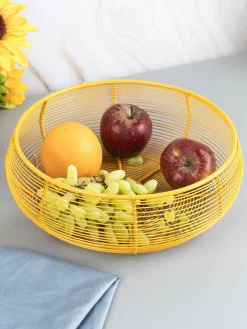 Market99 Metal Wire Countertop Fruit Bowl, Basket Holder Stand, For Home & Kitchen, Yellow Colour, Iron