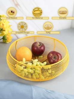 Market99 Metal Wire Countertop Fruit Bowl, Basket Holder Stand, For Home & Kitchen, Yellow Colour, Iron