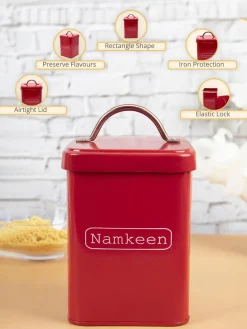 Market99 Namkeen Jar, Kitchen Decorative, Countertop Metal Storage Jar, Red, Mild Steel