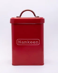 Market99 Namkeen Jar, Kitchen Decorative, Countertop Metal Storage Jar, Red, Mild Steel