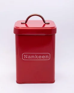 Market99 Namkeen Jar, Kitchen Decorative, Countertop Metal Storage Jar, Red, Mild Steel