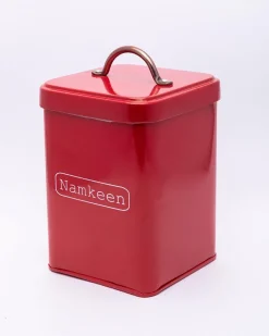 Market99 Namkeen Jar, Kitchen Decorative, Countertop Metal Storage Jar, Red, Mild Steel