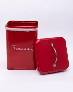 Market99 Namkeen Jar, Kitchen Decorative, Countertop Metal Storage Jar, Red, Mild Steel