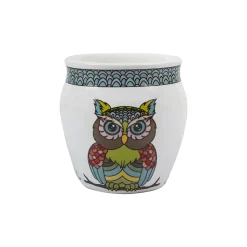 MARKET99 Owl Printed Ceramic Kullad, (Each 130 mL, Set Of 6 Pcs)