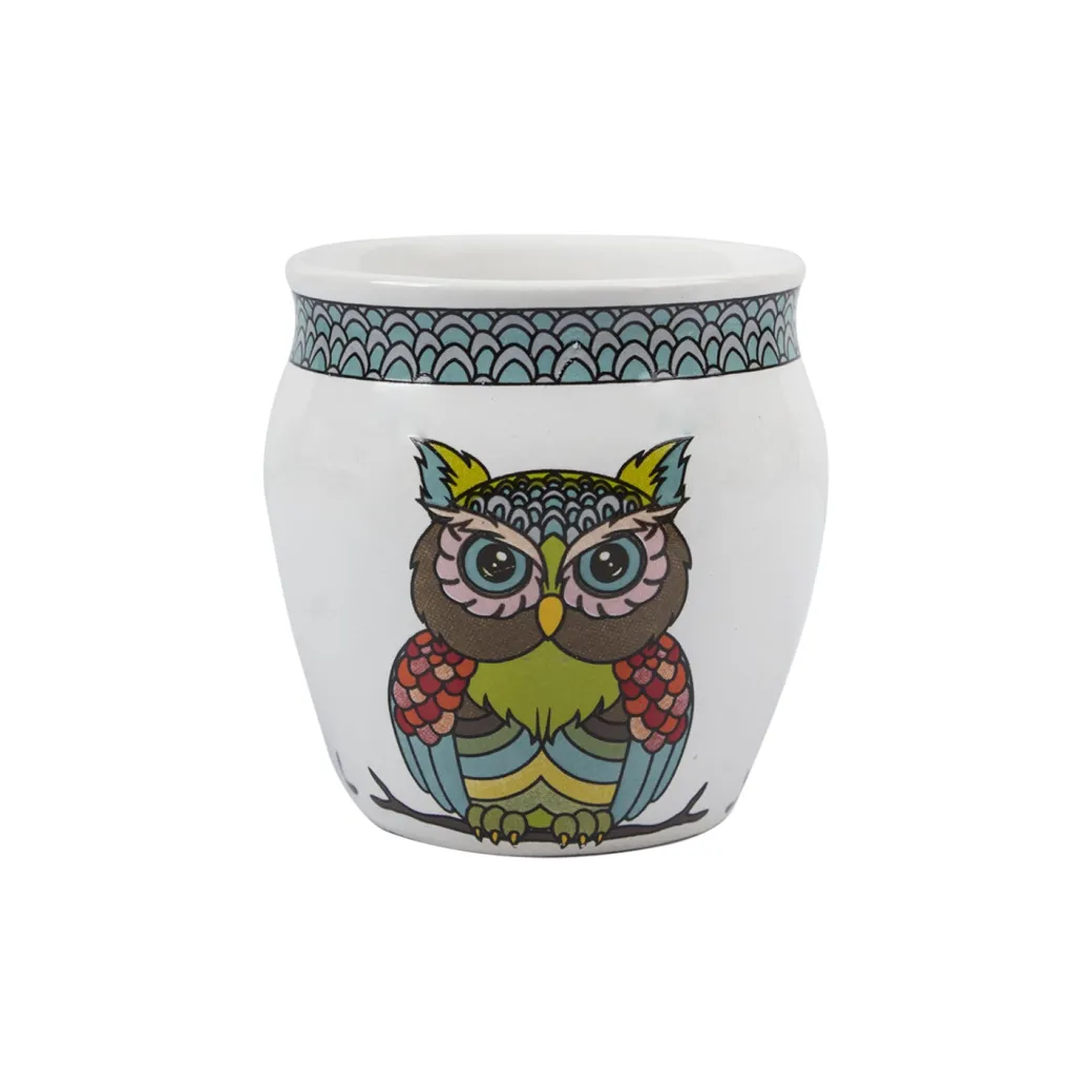 MARKET99 Owl Printed Ceramic Kullad, (Each 130 mL, Set Of 6 Pcs)