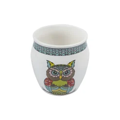 MARKET99 Owl Printed Ceramic Kullad, (Each 130 mL, Set Of 6 Pcs)