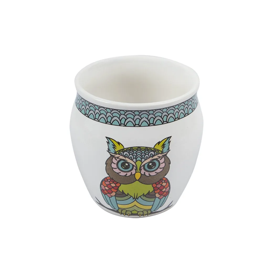 MARKET99 Owl Printed Ceramic Kullad, (Each 130 mL, Set Of 6 Pcs)