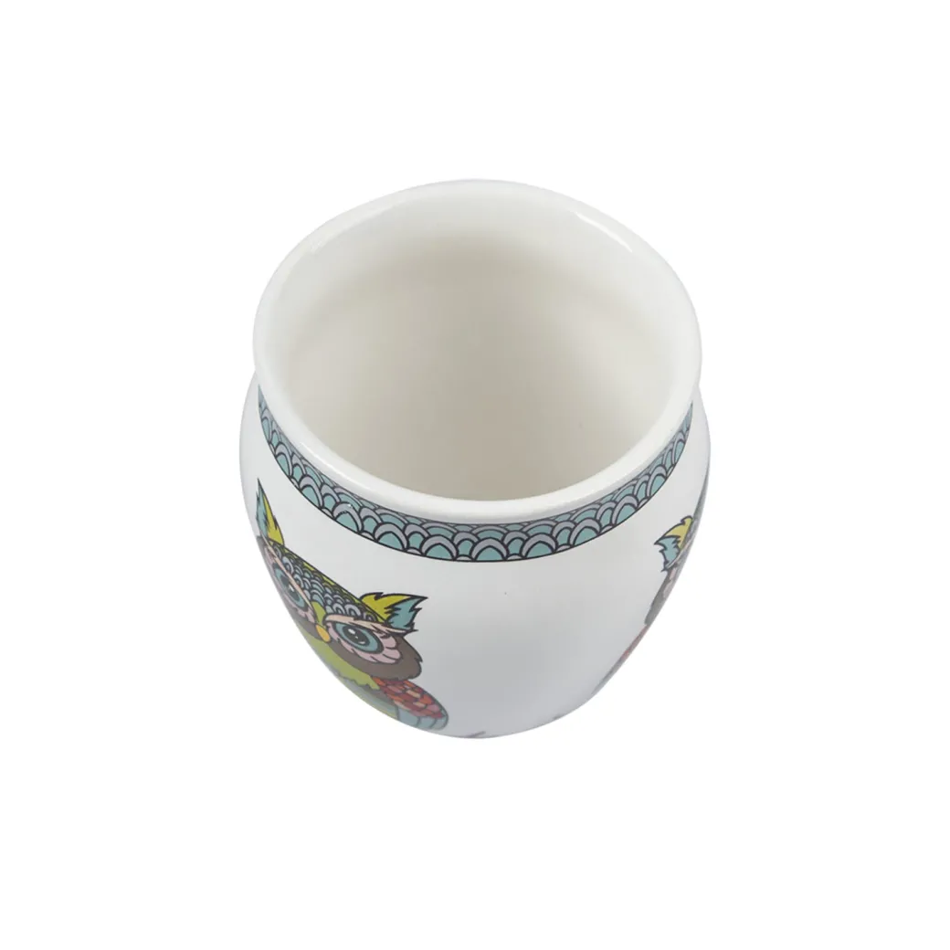 MARKET99 Owl Printed Ceramic Kullad, (Each 130 mL, Set Of 6 Pcs)