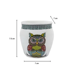 MARKET99 Owl Printed Ceramic Kullad, (Each 130 mL, Set Of 6 Pcs)
