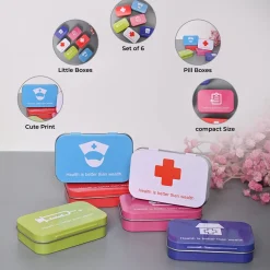 Market99 Pill Box Organizer Set of 6 - Multi Tin Glossy Finish