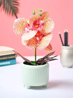 Market99 Pink Artificial Orchid Flower With Green Pot