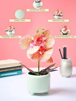 Market99 Pink Artificial Orchid Flower With Green Pot