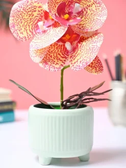 Market99 Pink Artificial Orchid Flower With Green Pot