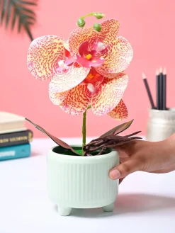 Market99 Pink Artificial Orchid Flower With Green Pot