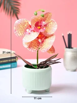 Market99 Pink Artificial Orchid Flower With Green Pot