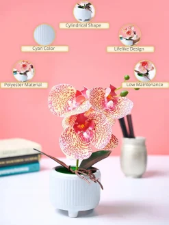 Market99 Pink Artificial Orchid Flower With Cyan Pot