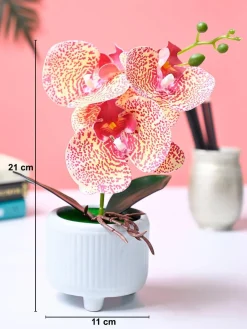 Market99 Pink Artificial Orchid Flower With Cyan Pot