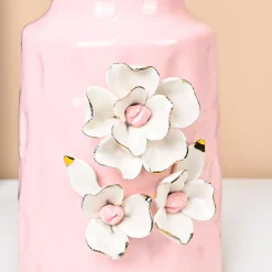 MARKET99 Pink Ceramic Floral Appliques Design with Glossy Finish
