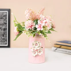 MARKET99 Pink Ceramic Floral Appliques Design with Glossy Finish