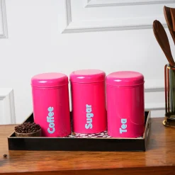 MARKET99 Red Iron Coffee, Tea & Sugar Jar - (1000mL Each, Set of 3)