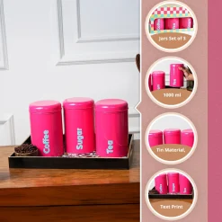 MARKET99 Red Iron Coffee, Tea & Sugar Jar - (1000mL Each, Set of 3)
