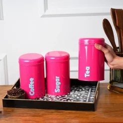 MARKET99 Red Iron Coffee, Tea & Sugar Jar - (1000mL Each, Set of 3)