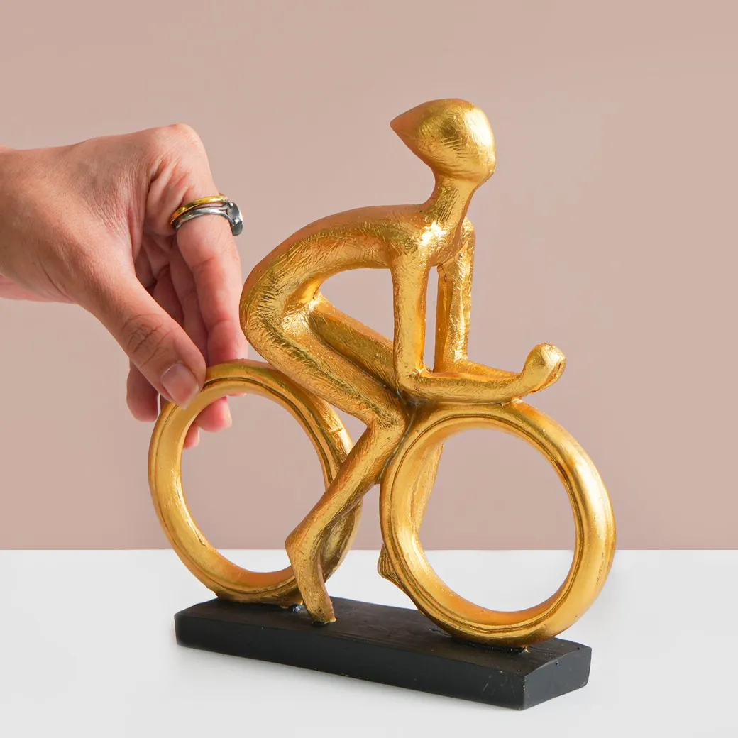 MARKET99 Resin Cycle Cyclist Sculpture Decor Object in Golden