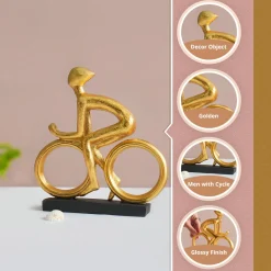 MARKET99 Resin Cycle Cyclist Sculpture Decor Object in Golden