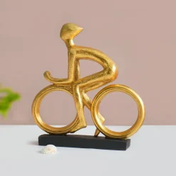 MARKET99 Resin Cycle Cyclist Sculpture Decor Object in Golden
