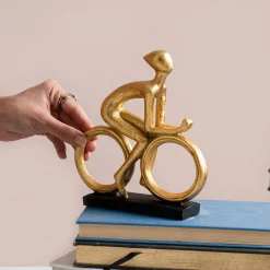 MARKET99 Resin Cycle Cyclist Sculpture Decor Object in Golden