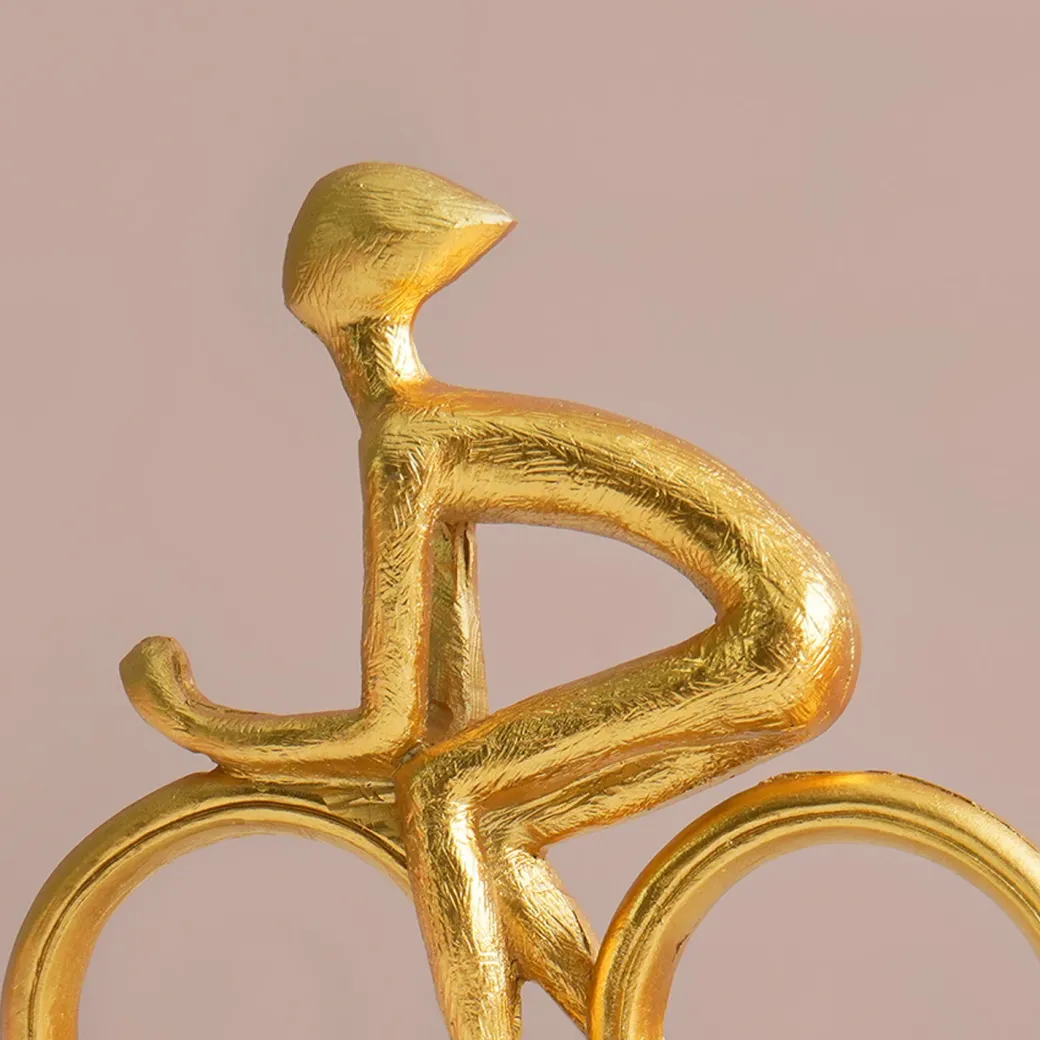 MARKET99 Resin Cycle Cyclist Sculpture Decor Object in Golden