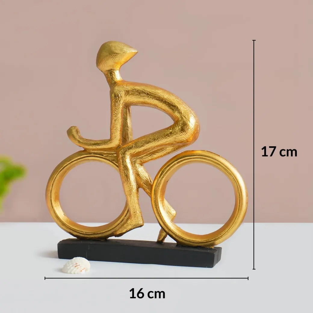 MARKET99 Resin Cycle Cyclist Sculpture Decor Object in Golden