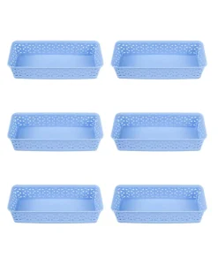 Market99 Small Plastic Multipurpose Storage Basket ( Set Of 6, Solid Blue Colour)