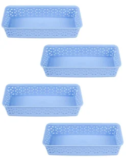 Market99 Small Plastic Multipurpose Storage Basket ( Set Of 6, Solid Blue Colour)