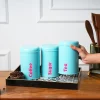 MARKET99 Turquoise Iron Coffee, Tea & Sugar Jars - (1000 ml Each, Set Of 3)